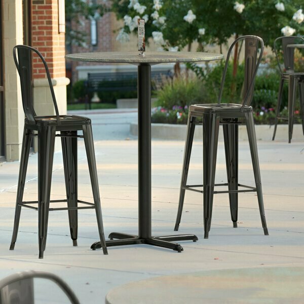 Lancaster Table & Seating LT Excalibur 36'' Tall Table, Textured Canyon Metal Finish, Cross Base Plate. 42736RDCM30B